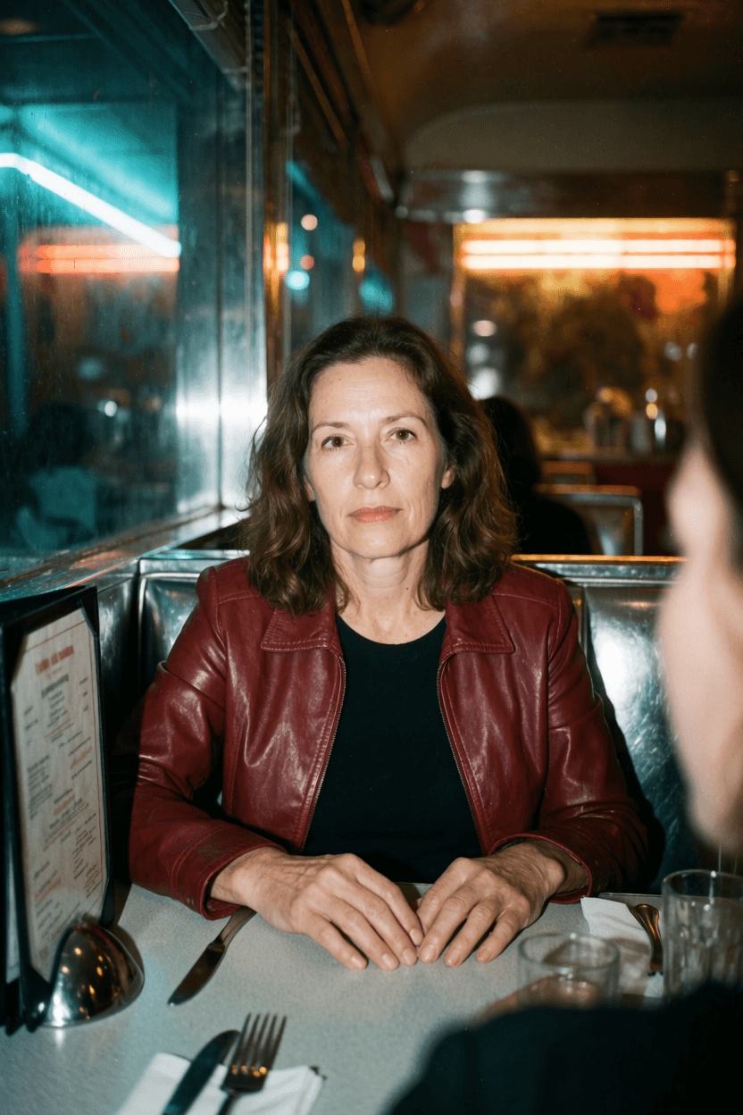 Night diner editorial portrait, Krea 2 Medium output