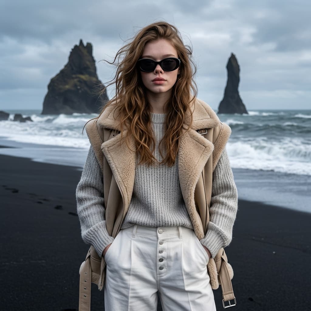 AI-generated lifestyle portrait outdoors near the ocean