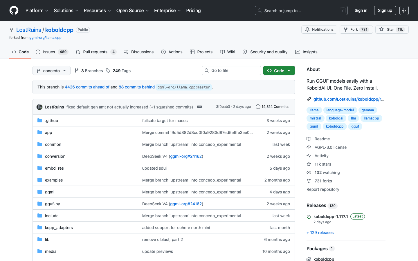 KoboldCpp official GitHub repository page