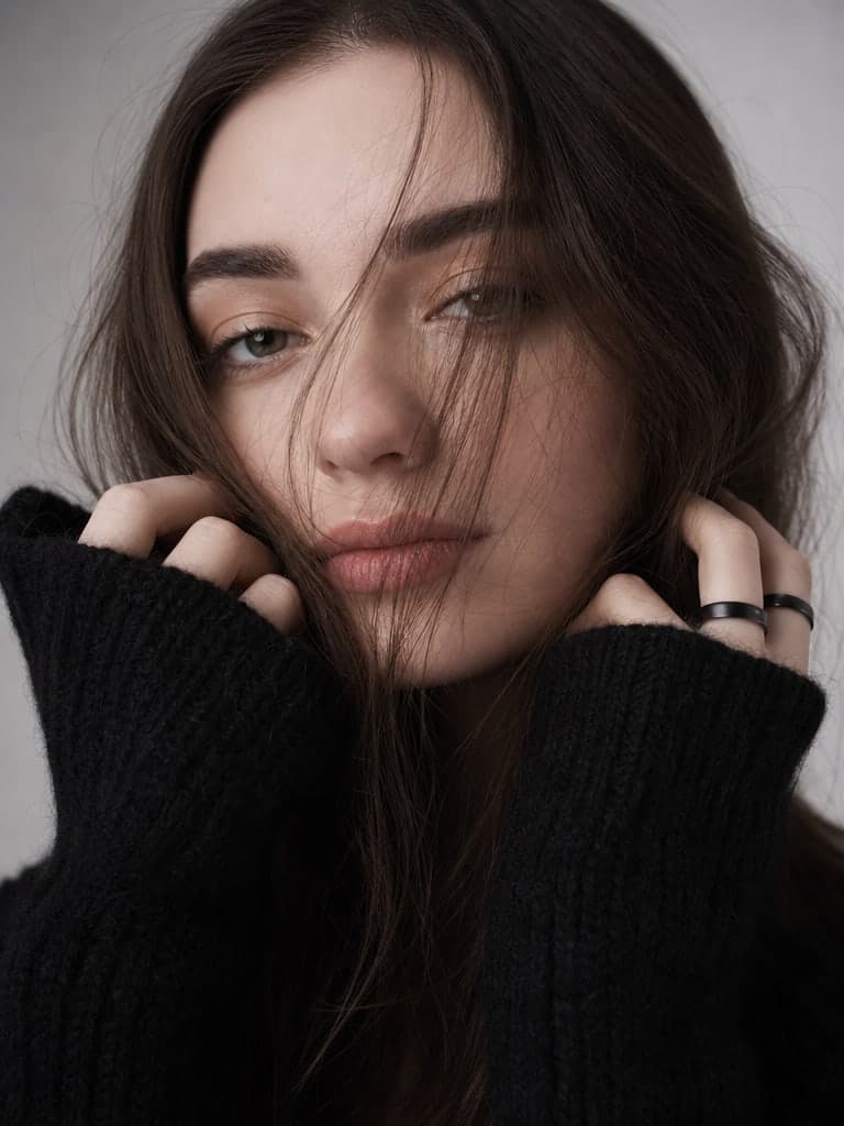 Close-up black sweater portrait, GPT Image 2 Medium output