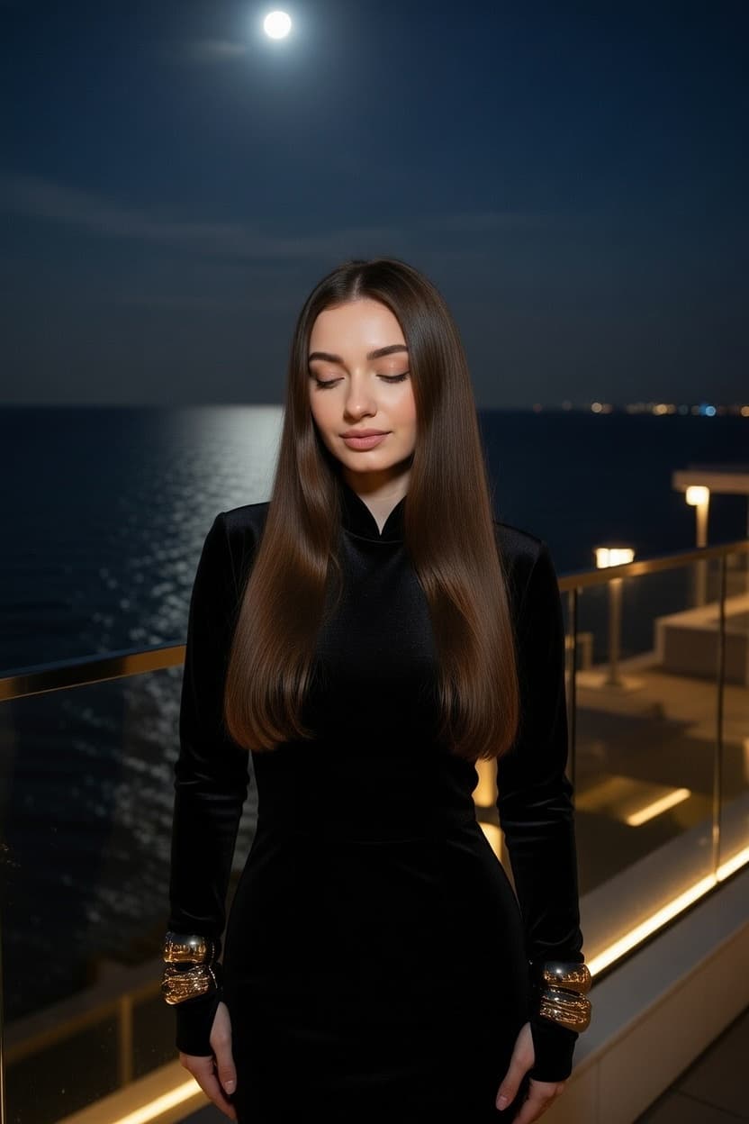 Luxury hotel terrace at night, Grok output