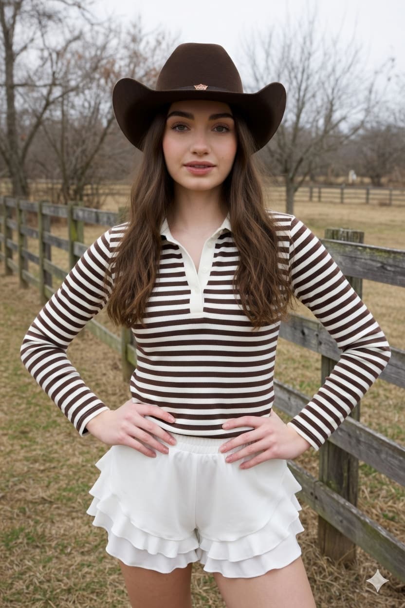 Cowboy hat portrait in a rural field, Grok output