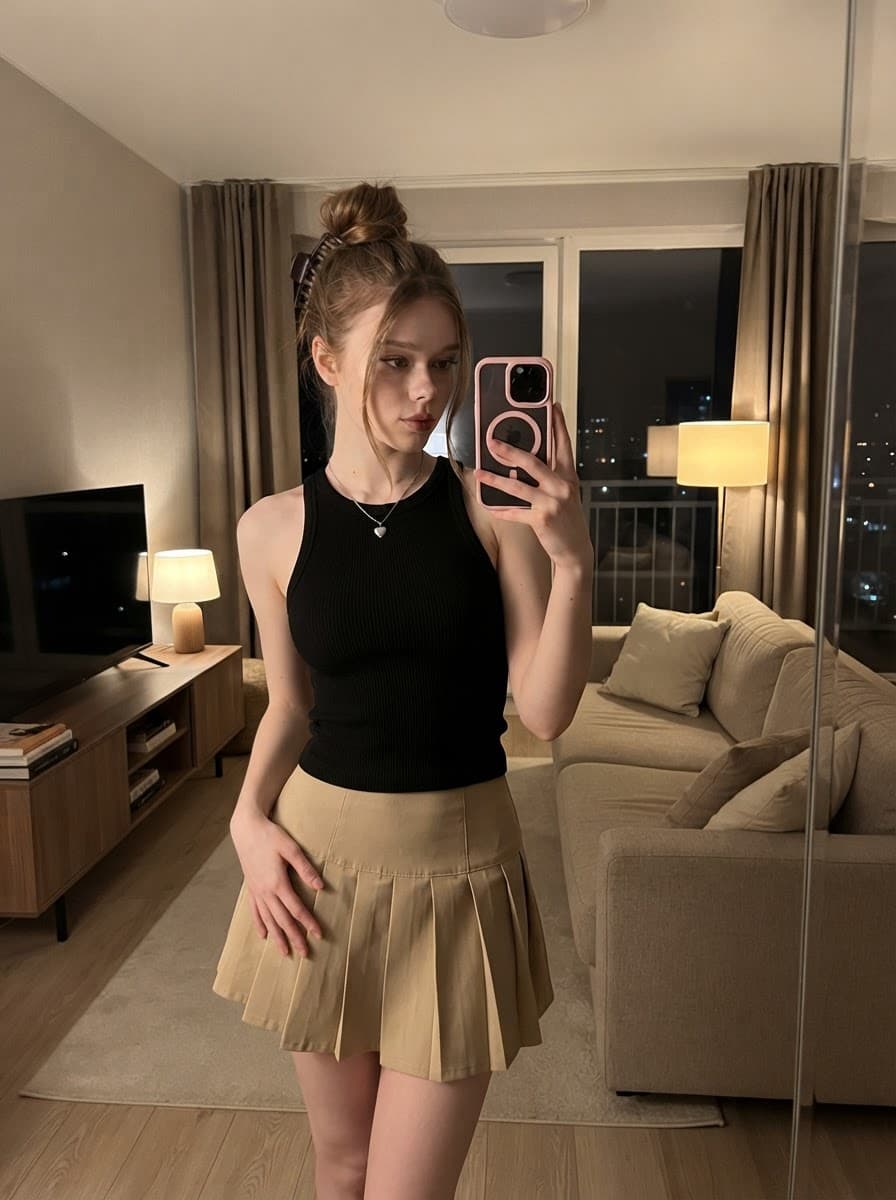 Modern Apartment Living Room Mirror Selfie, Nano Banana 2 Lite output