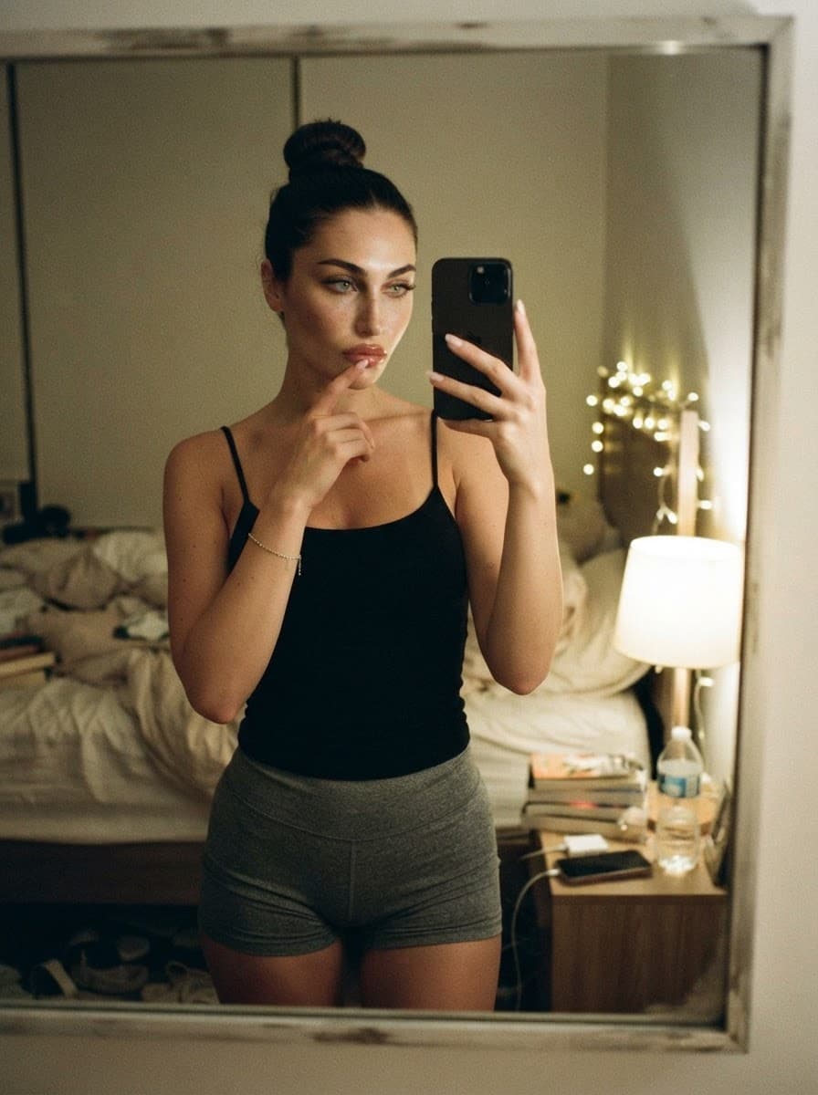 Black Tank Top Bedroom Mirror Selfie, Nano Banana 2 Lite output